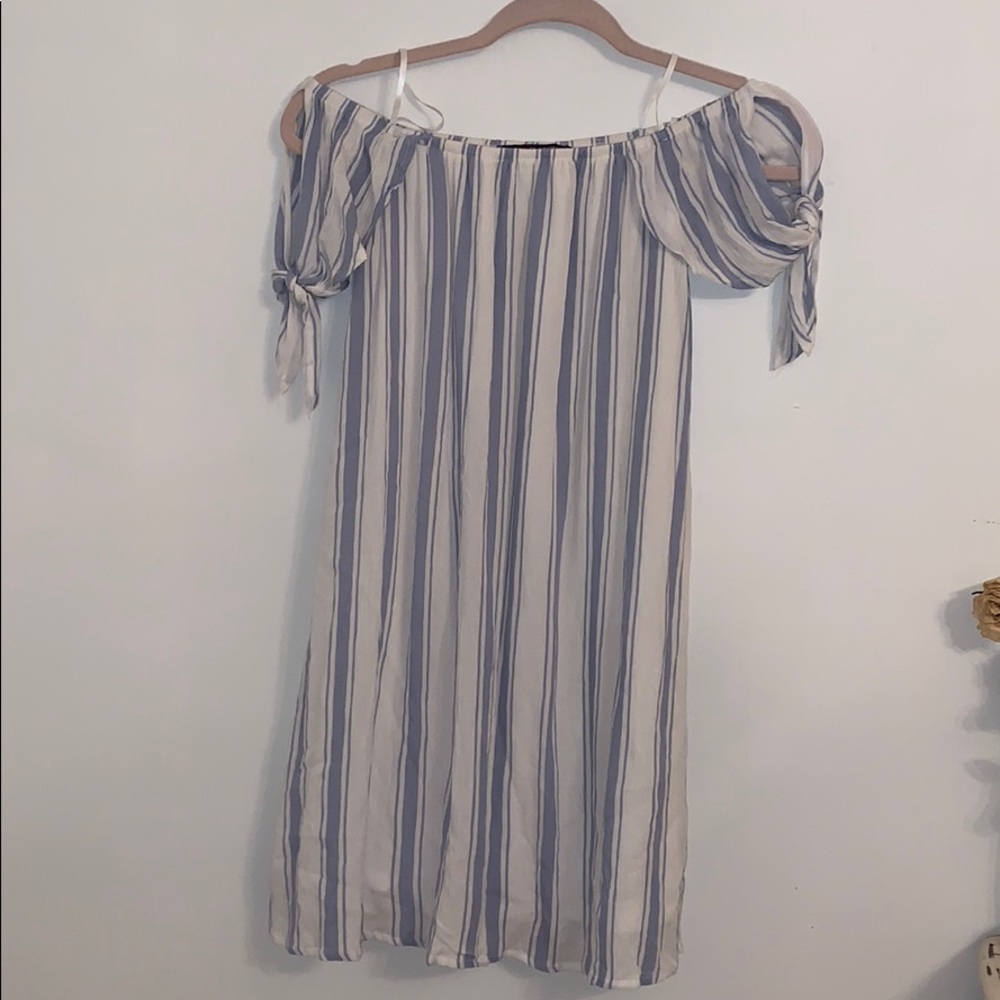 Blue and white stripped off the shoulder dress